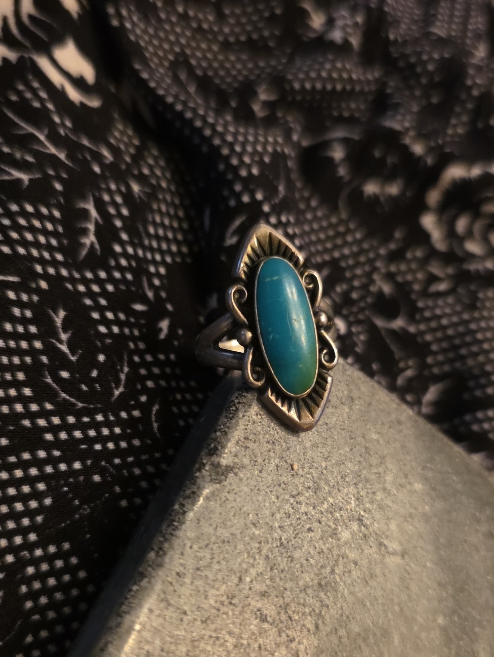 Vintage Southwestern Sterling Silver Turquoise Ring Size 6.75/7 Native American